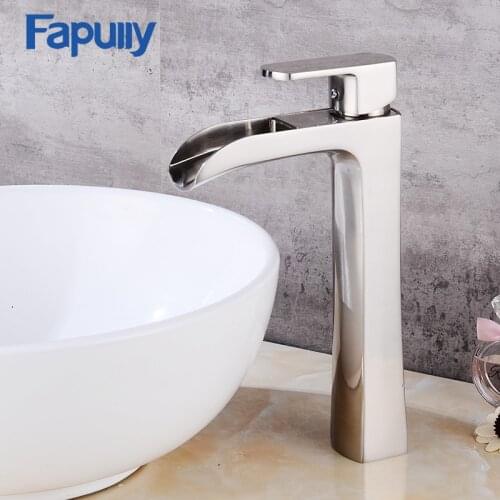 Fapuly Bathroom Sink Faucet Stainless Steel Brush Nickel Waterfall Bathroom Faucet Vanity Bath Basin Sinks Mixer Tap 144-22N