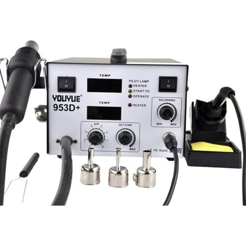 UYUE 953D+ 2 in 1 Electric Soldering Irons Hot Air Gun BGA Rework Station For Mortherboard IC Repair YOUYUE 953D