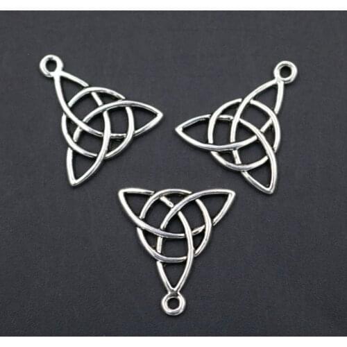 WKOUD 10pcs Silver Color Creative Triangle Knot Glamour Vintage Necklace Bracelet DIY Metal Jewelry Pendant 22*20mm A15