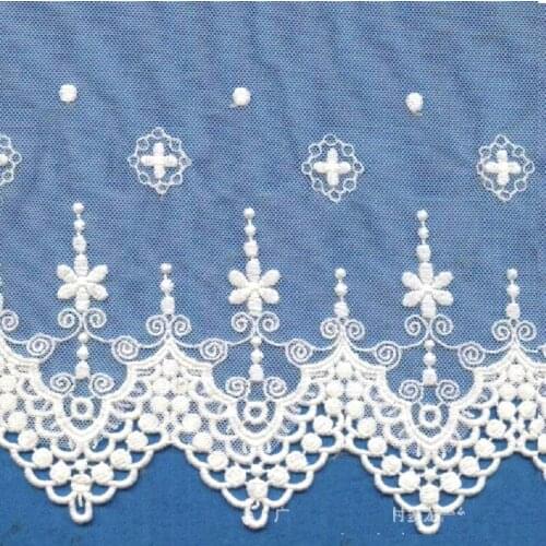 YACKALASI Cotton Embroidered Lace Fabric Soft Tulle Sewing Lace Flower Skirt Apparel Trims Scalloped Appliqued 27CM