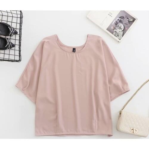 Plus size batwing sleeve O-Neck chiffon women tshirts 2021 new summer casual ladies pink white light Khaki t shirts female tops