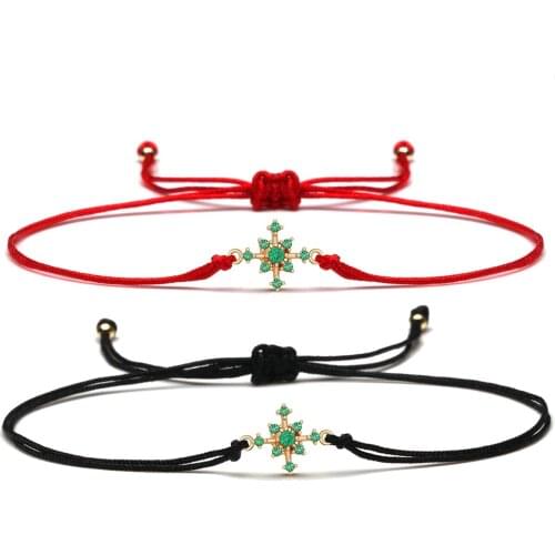 AAA Sparkling Green Cubic Zirconia Crystal Copper Snowflake Charm Bracelet Women Pretty Cute Flake Red String Chic Jewelry Gift