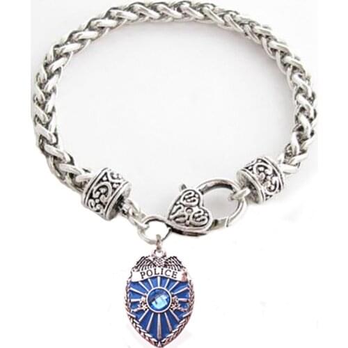 Female Male Jewelry Bracelet Policeman Epaulet Shape With Beautiful Crystal And Enamel Antique Silver Plated Dropshipping