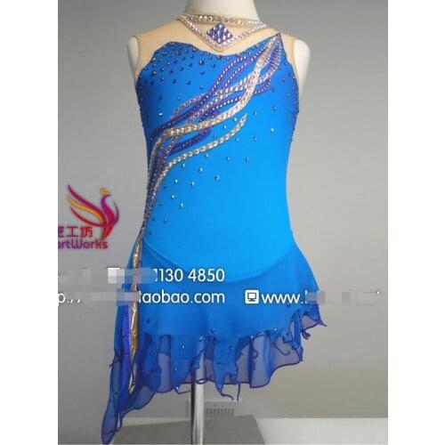 Ice skating clothes custom women competition skating dresses blue figure skating dress free shipping