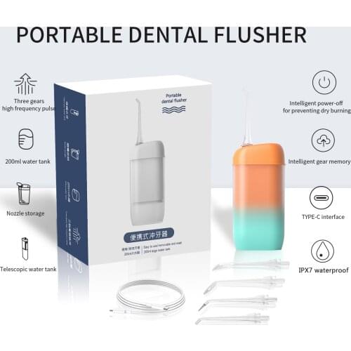 ZK20 Water Flosser Cordless Portable Oral Irrigator Dental Teeth Cleaner with 3 Modes 4 Jets Powerful Cleaning 200ML Water Tank