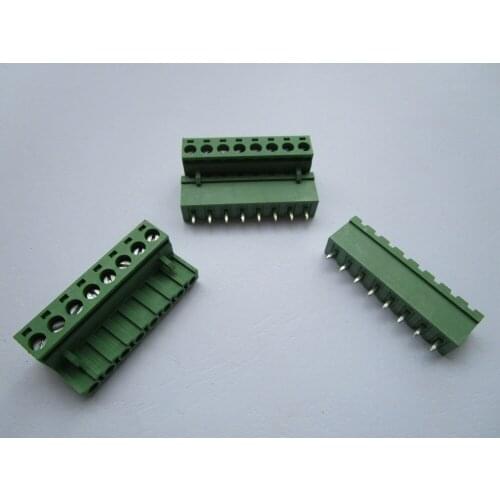 100 Pcs Close Straight 8 pin/way Pitch 5.08mm Screw Terminal Block Connector Green Color Pluggable Type With Straight pin