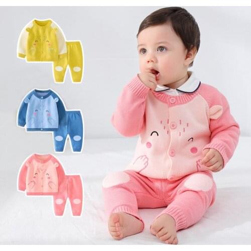 Lovely Cartoon Knitted Newborn Clothes 2020 New Spring Autumn Kids Baby Sets 2pcs Cardigan Sweater+Pants Infant Boys Girls Suits