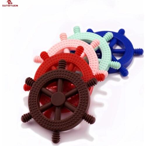 Sutoyuen 2pc Boat Wheel Silicone Teether Baby Teething Accessories Safe For New Mommy Baby Nursing Pendant Shower Gift Necklaces
