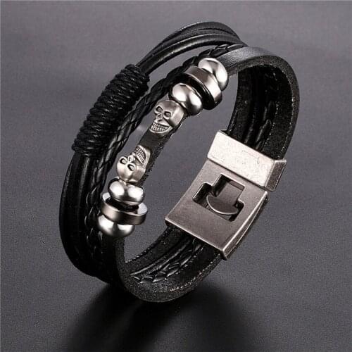 2020 New Design Handmade Men Bracelet Multilayer Cowhide Leather Bangle Wrap Bracelet New Charm Male Jewelry Gift Pulseira TZ614