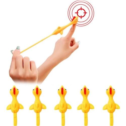 5pcs Slingshot Chicken Rubber Flick Flying Chicken Flingers Toy Stress Reliever Toy Soft Flicked Chickens Toy Dropshipping
