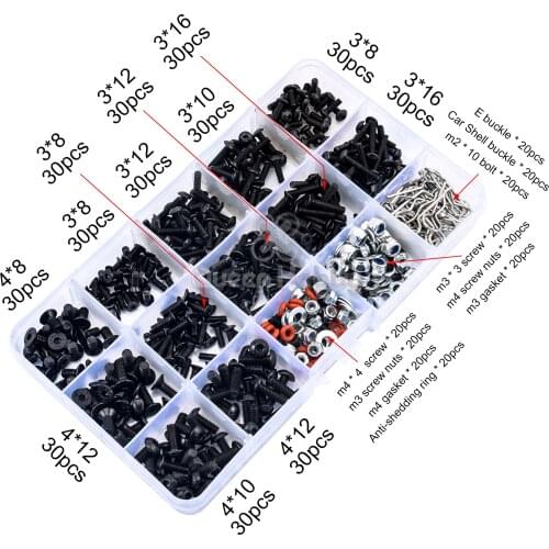 500pcs/lot RC Cars Screws Kits M3/M4/E Buckle/ Shell Buckle/Screw Nuts for Axial SCX10 90046 1:10 HSP/Wltoys/Traxxas