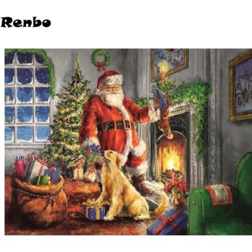 Full Square Round 5D DIY Diamond Painting Cross Stitch diamond Embroidery Santa Claus and dog picture of rhinestone Mosaic gift