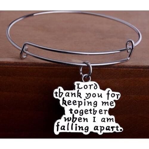 Bespmosp 12pcs/Lot Trendy Lord Thank You For Keeping Me Together Pendant Charm Bangle Women Men Bracelet Wholesale New