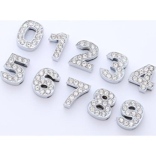 DIY Jewelry 0-9 Arabic Numerals Slide Charms Rhinestone Number Slider For 10mm Width Leather Mesh Bracelet Keychain Phone Strap