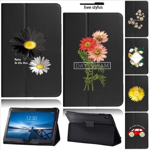 For Lenovo Tab E10 10.1" TB-X104F TB-X104L Daisy Series Pattern Pu Leather Back Support High Quality Anti-fall Tablet Case + Pen