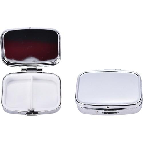 Travel Portable Metal Pill Box 2- Lattice Grid Portable Rectangle Container Storage Case 56*42*14mm