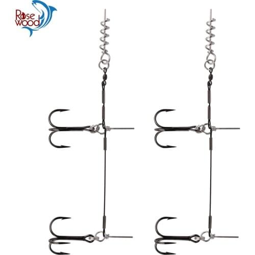 1PC Fishing Rig Double VMC Fishing Hooks With Screw Connector 105lb 65lb Breaking Strength Stingers For Big Shad Lure