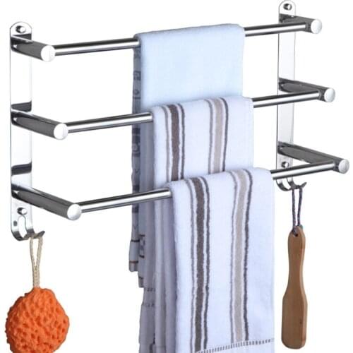 Stretchable Adjustable Stainless Steel Towel Bar 3-Tier Flexable Bathroom Rack Wall Mount Hand Towel Hanger Holder