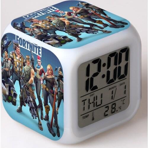 8CM LED Luminous Alarm Clock Fortnite Fortres Anime Figure Model Toys for Kids Birthday Gift