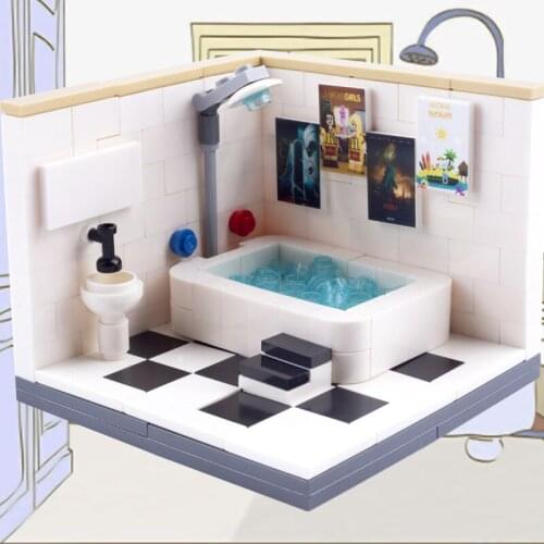 MOC City Building Blocks Furniture Parts Bathroom Bathtub DIY Modern House Figures Accessories Mini Brick Creator Toys for Kids
