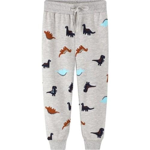Jumping Meters Cartoon Boys Cotton Pants Spring Autumn Grey Cute Dinosaur Pattern Trousers Casual Children Clothing