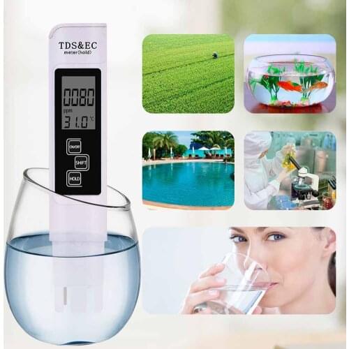 3 in 1 TDS EC Meter Temperature Digital LCD Water Testing Pen Purity Filter with 4 Different Modes Water Level Tester