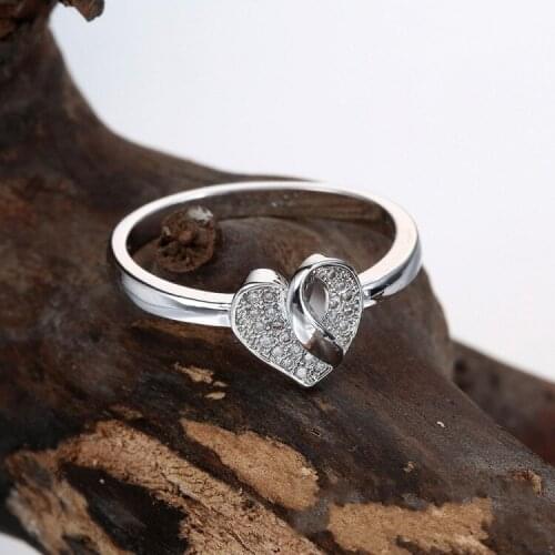 Exquisite Cute Silver Plated CZ Zircon Heart Ring Women Fashion Simple Wedding Engagement Ring Valentines Day Xmas Gifts