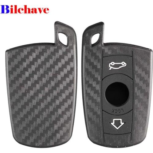 Bilchave Carbon Fiber Silicone Remote Key Case Fob For BMW E90 E60 E70 E87 3 5 6 Series M3 M5 X1 X5 X6 Z4 Car-Styling Holde