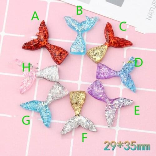 Kawaii Resin Cabochons 10pcs Colorful Glitter Mermaid Fish Tail Shape Clay Bead Charm Pendant DIY Material Embellishments Decor