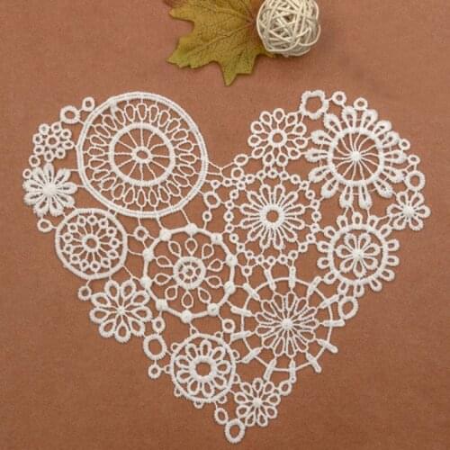 Polyester Ivory Sweet Love Heart Lace Collar Fabrics Trim DIY Embroidery Lace Fabric Neckline Applique Sewing on Patches 1 Piece