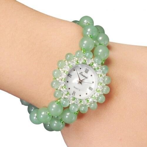 Fashion Ladies Nature Jade Wrist Bracelet Watch for Women Quartz Wristwatch Girls Students Gifts