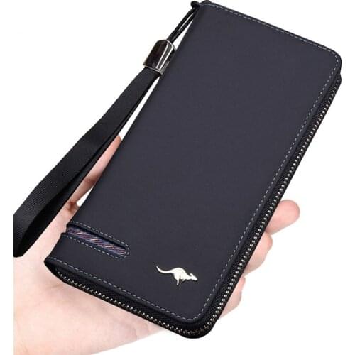 Men Wallets Famous Brand Kangaroo Wrist Strap Clutch Long Purse for Male Big Capacity Phone Bag Card Holder