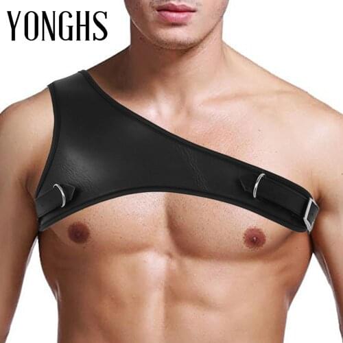Harness Mens Lingerie Leather One Shoulder Adjustable Gay Body Chest Bondage Harness Belt with Metal Buckle Exotic Sex Costume