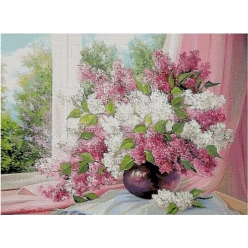 Lilac vase by the window 74-59 Counted Cross Stitch Kit The Gentleman Rabbit Bunny High Quality Embroidery Sets