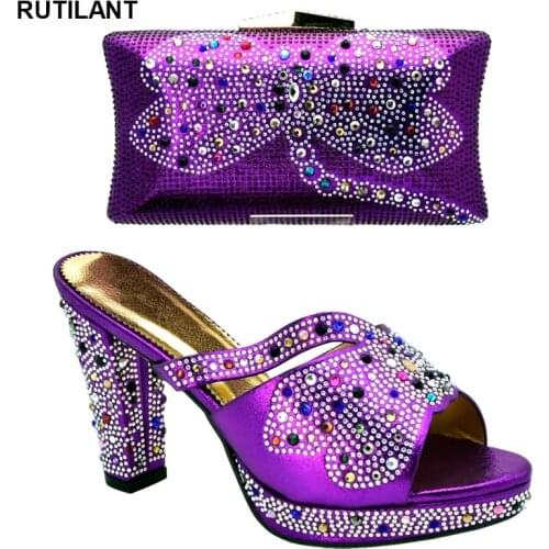 New Fashion African Women Wedding Shoes and Bag Set Decorated with Rhinestone Designer Shoes Women Luxury 2020 Nigerian Pumps