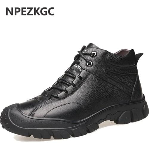 2019 New Warm Mens Boots Working Tactical Boots Split Leather Ankle Boots Plush Snow Boots Lace-up Winter Shoes