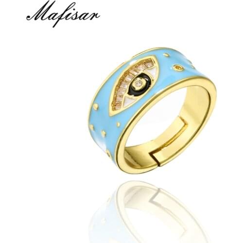 Mafisar 3 Colors Dripping Oil Wedding Bands Open Ring For Women Girl Hot Sale CZ Evil Eye Charm Ring Female Accessories