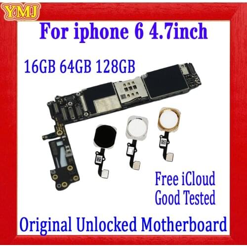 Original unlocked for iphone 6 Motherboard with Touch ID for iphone 6 LogicBoard with IOS Fingerprint function Free icloud Plate