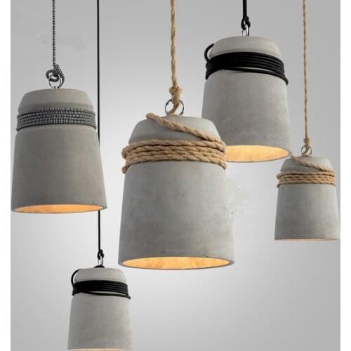 Industrial vintage pendant light dining room restaurant bar use loft hemp rope hanging lamp gray concrete pendant light