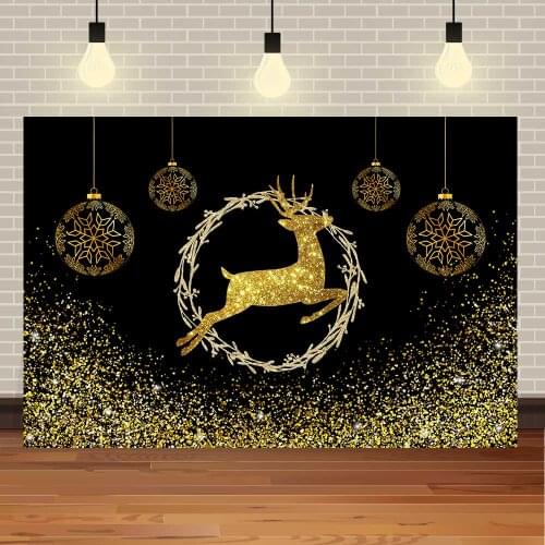 Seekpro Merry Christmas Santa Claus Gold Reindeer Sequins Pine Cones Party Customized Photo Backdrop Photography Background