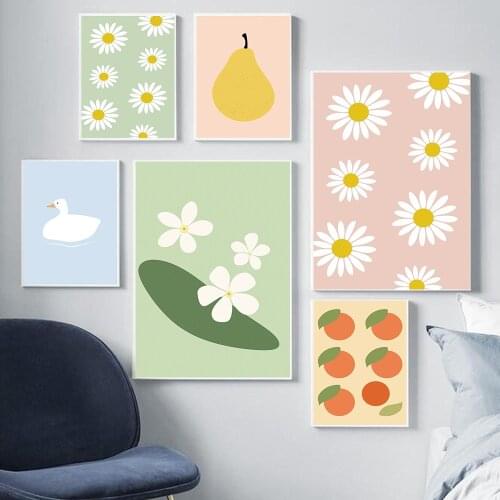 Scandinavian Cartoon Fruit Animal Flower Floral Poster Nursery Wall Art Pictures Minimalist Room Kitchen Decor Canvas Painting