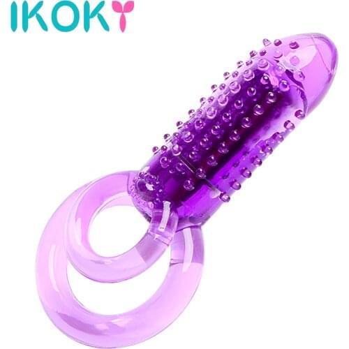 IKOKY Vibrating Cock Ring Delay Ejaculation Clitoris Stimulator Vibrator Sex Toys for Men Male Masturbation Penis Ring