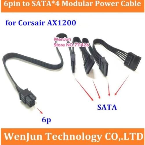 High Quality 6Pin male 1 to 4 SATA /10 SATA 15pin Modular Power Supply Adapter Cable For Corsair AX1200