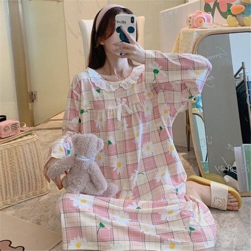 Plus size nightdress female sweet long-sleeved casual simple home service lace long skirt sexy fashion nightgown pijamas women