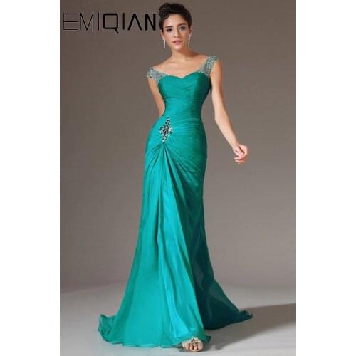 Mermaid Evening Party Dress Vestido De Festa Beads Green Chiffon Long Pageant Formal Gowns Prom Dresses