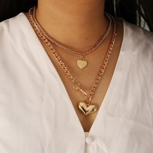 Gold Color Heart Pendants Necklaces for Women Clavicle Chain Short Layered Necklace Female 2020 Fashion Jewelry Bohemia Gift New