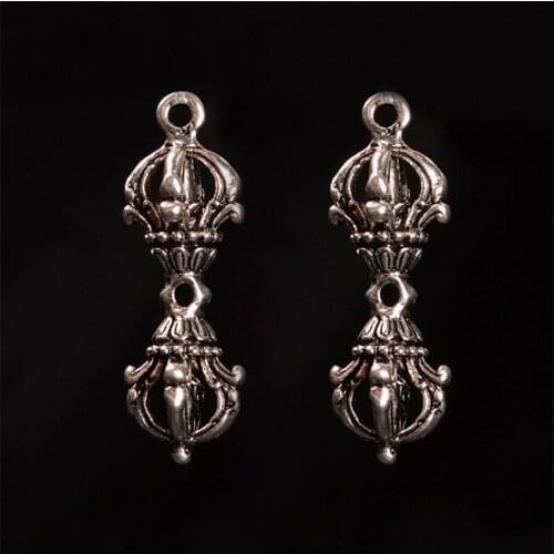 10 PCS 41mm*14mm Vintage Tibetan Buddhist Alloy Antique Silver Color Spacer Beads Vajry Pestle Charms For Jewelry Making