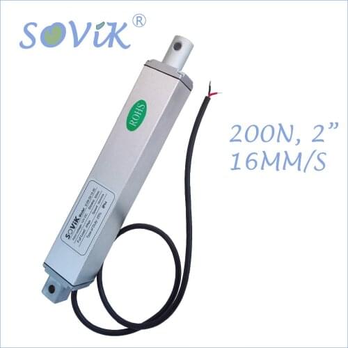 12V 24V Micro Linear Actuator 50mm 2 inch Stroke Electric DC Motor High Speed 16mm per sec Max 200N Load Built in Limit Switch