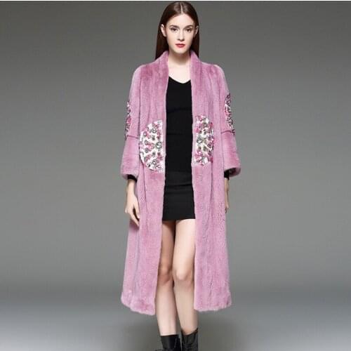 2017 Brand luxury women natural mink fur jacket long style with sashes elegant lady high quality Imported winter fur coat