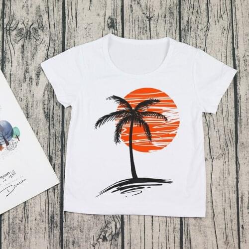 2021 Fashion Hawaii Unisex Boys T-shirt Coconut Tree Print Summer Kids Girls Tshirt Top Tee White T shirts Children Clothes 2-9Y